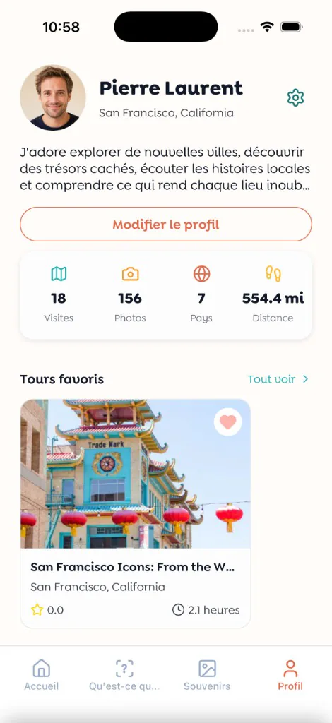Walksy profile screen in French